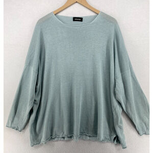 ESKANDAR Sweater Plus OS Linen Lagenlook Drop Shoulder Pullover Blue Scotland